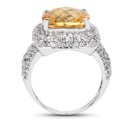 7.95 Carat Genuine Citrine and White Topaz .925 Sterling Silver Ring Bids.com