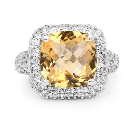 7.95 Carat Genuine Citrine and White Topaz .925 Sterling Silver Ring Bids.com
