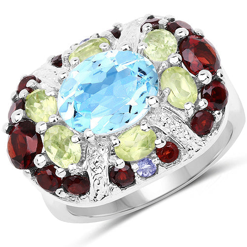 5.43 Carat Genuine Multi Stone .925 Sterling Silver Ring Bids.com