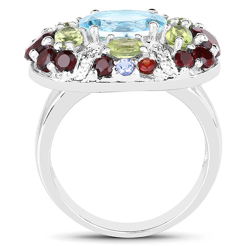 5.43 Carat Genuine Multi Stone .925 Sterling Silver Ring Bids.com