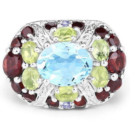 5.43 Carat Genuine Multi Stone .925 Sterling Silver Ring Bids.com