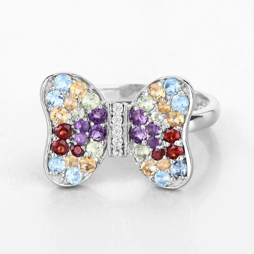 1.18 Carat Genuine Multi Stones .925 Sterling Silver Ring Bids.com