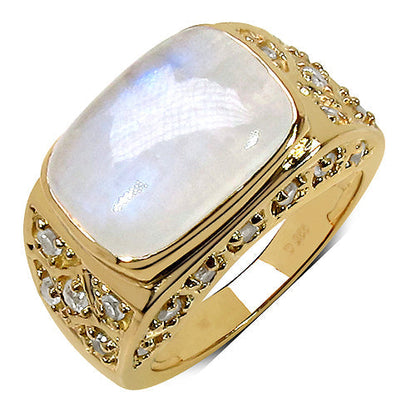 8.08 Carat Genuine White Rainbow Moonstone and White Topaz .925 Sterling Silver Ring Bids.com