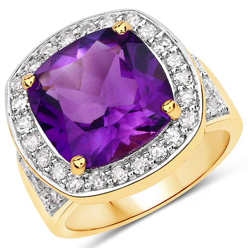 6.80 Carat Genuine Amethyst and White Diamond .925 Sterling Silver Ring Bids.com