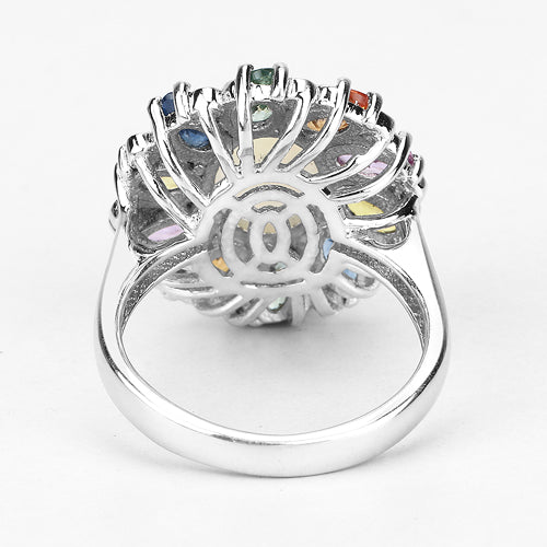 3.92 Carat Genuine Ethiopian Opal, Multi Sapphire and White Diamond .925 Sterling Silver Ring Bids.com