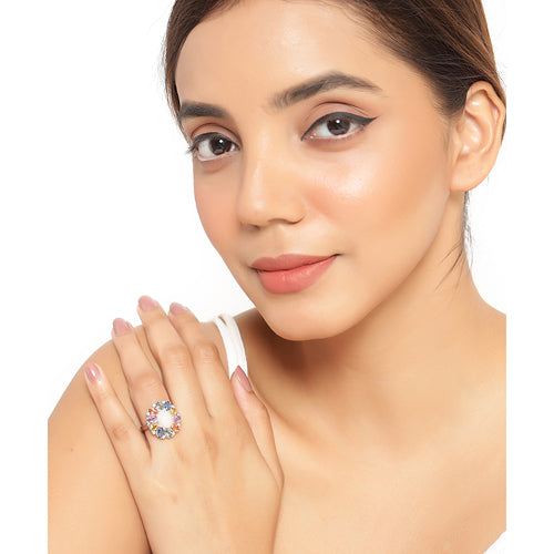 3.92 Carat Genuine Ethiopian Opal, Multi Sapphire and White Diamond .925 Sterling Silver Ring Bids.com