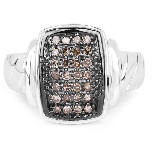 0.22 Carat Genuine Champagne Diamond .925 Sterling Silver Ring Bids.com