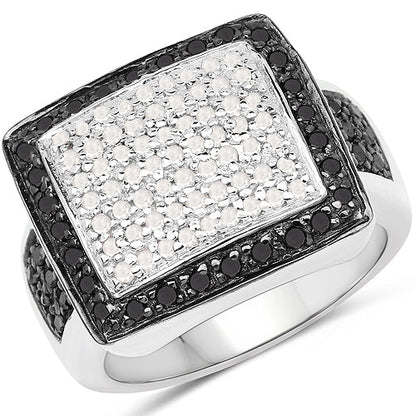 0.61 Carat Genuine Black Diamond and White Diamond .925 Sterling Silver Ring Bids.com