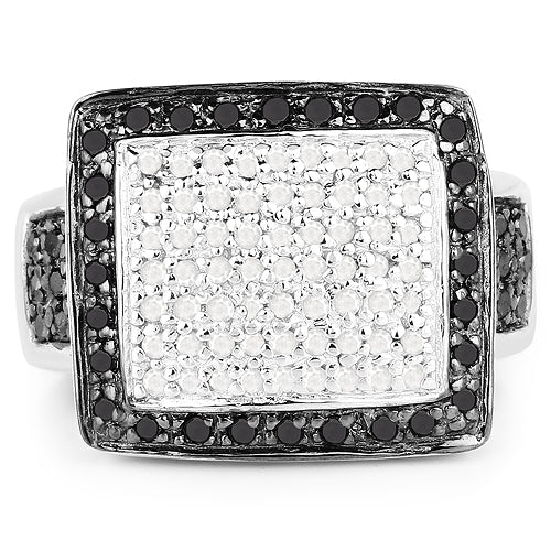 0.61 Carat Genuine Black Diamond and White Diamond .925 Sterling Silver Ring Bids.com