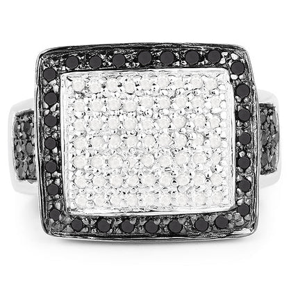 0.61 Carat Genuine Black Diamond and White Diamond .925 Sterling Silver Ring Bids.com