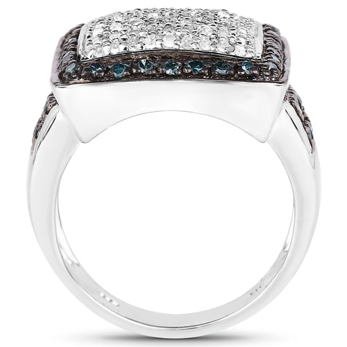 0.64 Carat Genuine White Diamond and Blue Diamond .925 Sterling Silver Ring Bids.com