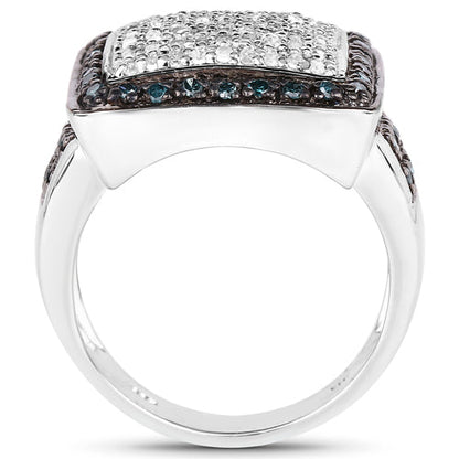 0.64 Carat Genuine White Diamond and Blue Diamond .925 Sterling Silver Ring Bids.com