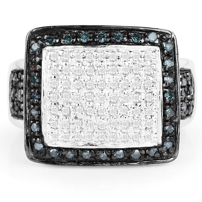 0.64 Carat Genuine White Diamond and Blue Diamond .925 Sterling Silver Ring Bids.com