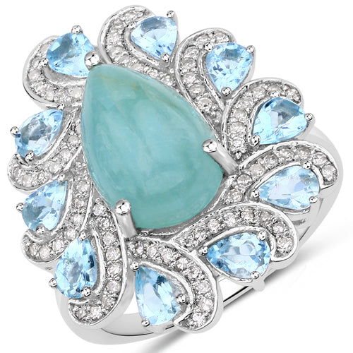 5.23 Carat Genuine Aquamarine and White Diamond .925 Sterling Silver Ring Bids.com