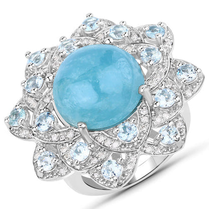 12.72 Carat Genuine Aquamarine and White Diamond .925 Sterling Silver Ring Bids.com