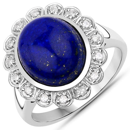 5.65 Carat Genuine Lapis and White Diamond .925 Sterling Silver Ring Bids.com