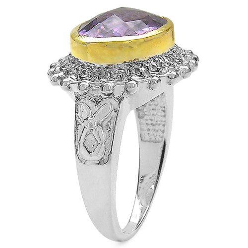 Two Tone Plated 4.36 Carat Genuine Amethyst & White Topaz .925 Sterling Silver Ring Bids.com