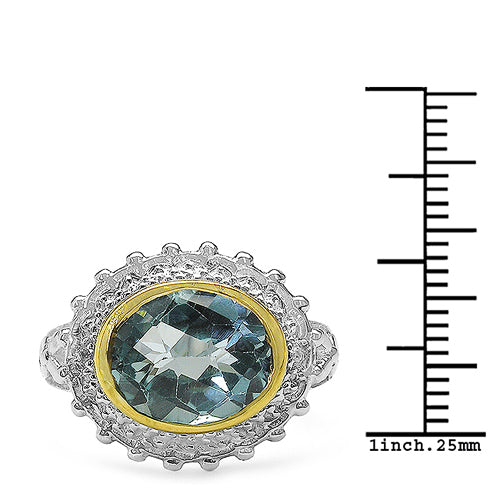 Two Tone Plated 5.01 Carat Genuine Blue Topaz & White Topaz .925 Sterling Silver Ring Bids.com