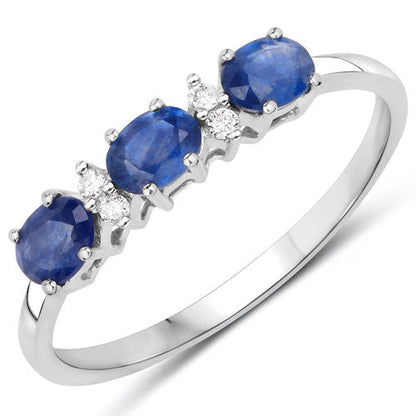 0.70 Carat Genuine Blue Sapphire and White Diamond 10K Yellow Gold Ring Bids.com