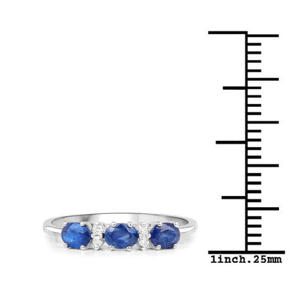 0.70 Carat Genuine Blue Sapphire and White Diamond 10K Yellow Gold Ring Bids.com