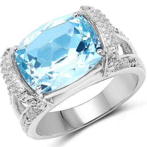 4.78 Carat Genuine Blue Topaz and White Topaz .925 Sterling Silver Ring Bids.com