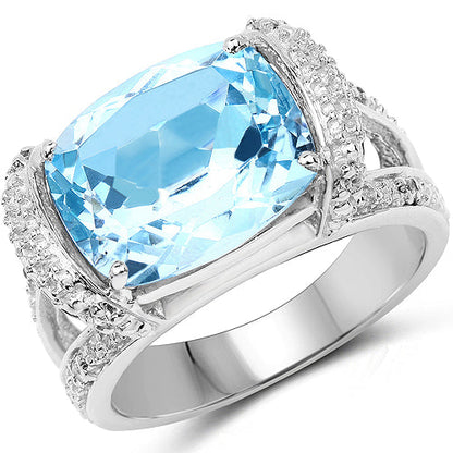 4.78 Carat Genuine Blue Topaz and White Topaz .925 Sterling Silver Ring Bids.com