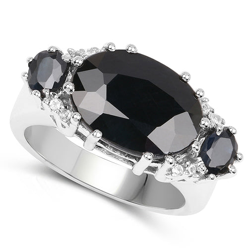 8.62 Carat Genuine Black Sapphire & White Topaz .925 Sterling Silver Ring Bids.com