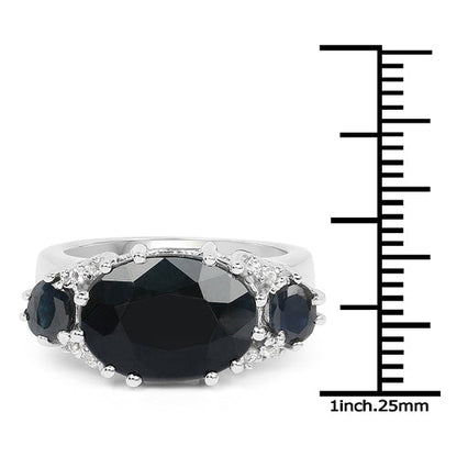 8.62 Carat Genuine Black Sapphire & White Topaz .925 Sterling Silver Ring Bids.com