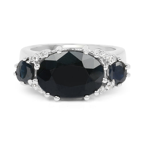 8.62 Carat Genuine Black Sapphire & White Topaz .925 Sterling Silver Ring Bids.com