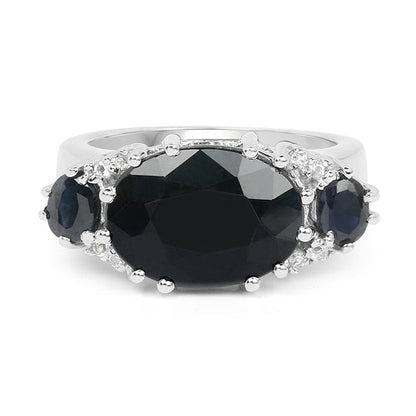 8.62 Carat Genuine Black Sapphire & White Topaz .925 Sterling Silver Ring Bids.com
