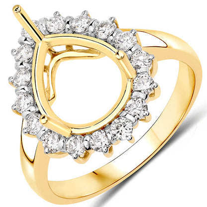 0.48 Carat Genuine White Diamond 14K Yellow Gold Semi Mount Ring - holds 11x9mm Pear Gemstone Bids.com