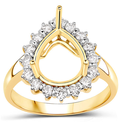 0.48 Carat Genuine White Diamond 14K Yellow Gold Semi Mount Ring - holds 11x9mm Pear Gemstone Bids.com