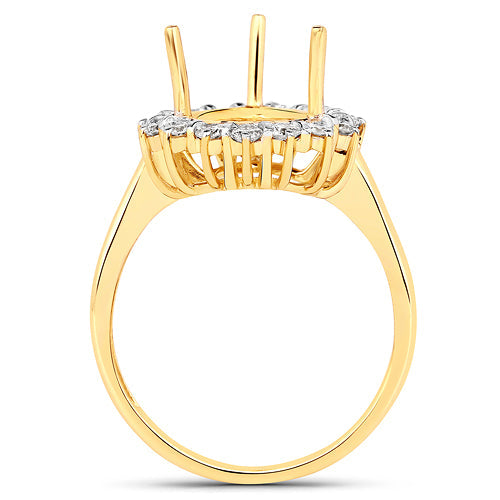 0.48 Carat Genuine White Diamond 14K Yellow Gold Semi Mount Ring - holds 11x9mm Pear Gemstone Bids.com
