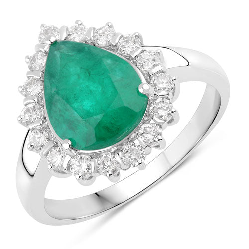 3.33 Carat Genuine Zambian Emerald and White Diamond 14K White Gold Ring Bids.com