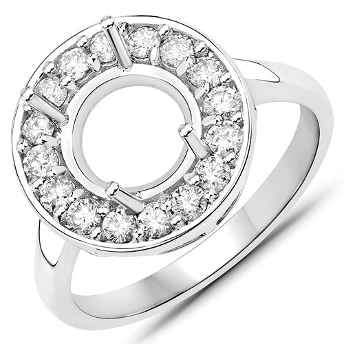 0.48 Carat Genuine White Diamond 14K White Gold Semi Mount Ring - holds 8.00mm Round Gemstone Bids.com