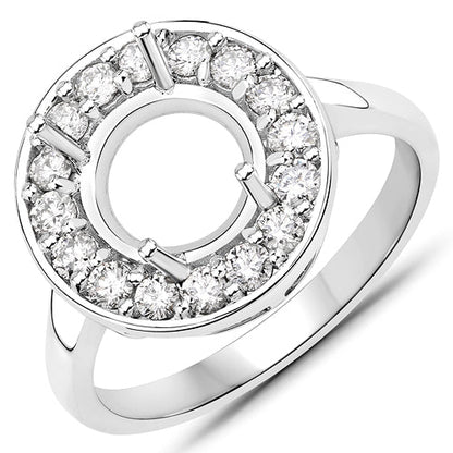 0.48 Carat Genuine White Diamond 14K White Gold Semi Mount Ring - holds 8.00mm Round Gemstone Bids.com