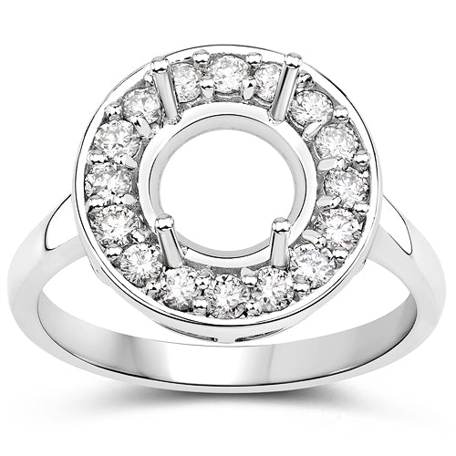 0.48 Carat Genuine White Diamond 14K White Gold Semi Mount Ring - holds 8.00mm Round Gemstone Bids.com