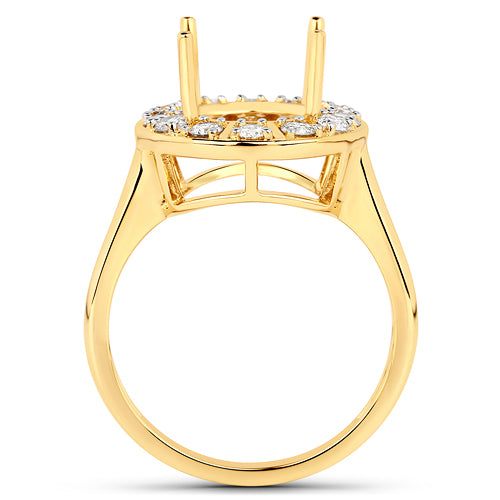 0.42 Carat Genuine White Diamond 14K Yellow Gold Semi Mount Ring - holds 11x9mm Oval Gemstone Bids.com