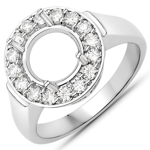 0.48 Carat Genuine White Diamond 14K White Gold Semi Mount Ring - holds 8.00mm Round Gemstone Bids.com