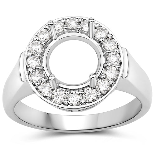 0.48 Carat Genuine White Diamond 14K White Gold Semi Mount Ring - holds 8.00mm Round Gemstone Bids.com