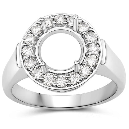 0.48 Carat Genuine White Diamond 14K White Gold Semi Mount Ring - holds 8.00mm Round Gemstone Bids.com
