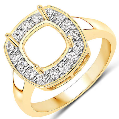 0.48 Carat Genuine White Diamond 14K Yellow Gold Semi Mount Ring - holds 8x8mm Cushion Gemstone Bids.com