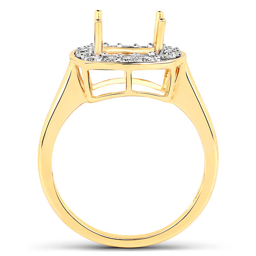 0.48 Carat Genuine White Diamond 14K Yellow Gold Semi Mount Ring - holds 8x8mm Cushion Gemstone Bids.com