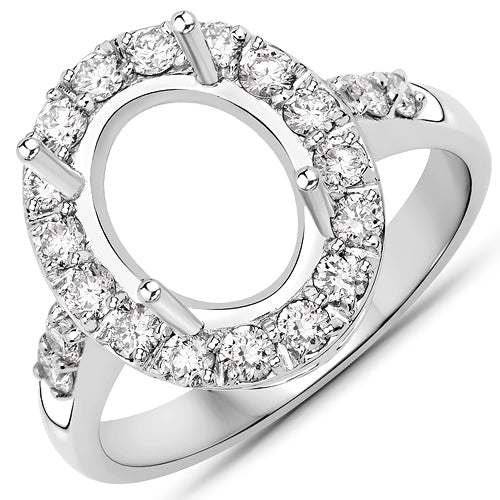 0.60 Carat Genuine White Diamond 14K White Gold Semi Mount Ring - holds 10x8mm Oval Gemstone Bids.com