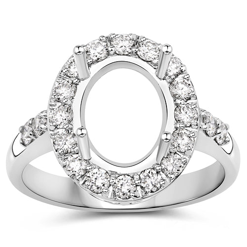 0.60 Carat Genuine White Diamond 14K White Gold Semi Mount Ring - holds 10x8mm Oval Gemstone Bids.com