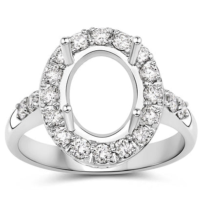 0.60 Carat Genuine White Diamond 14K White Gold Semi Mount Ring - holds 10x8mm Oval Gemstone Bids.com