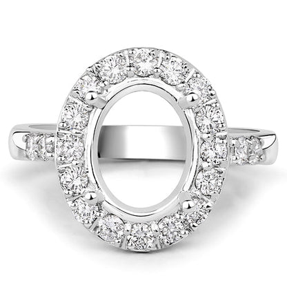 0.60 Carat Genuine White Diamond 14K White Gold Semi Mount Ring - holds 10x8mm Oval Gemstone Bids.com
