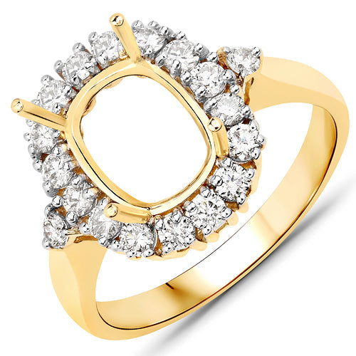 0.54 Carat Genuine White Diamond 14K Yellow Gold Semi Mount Ring - holds 9x7mm Cushion Gemstone Bids.com