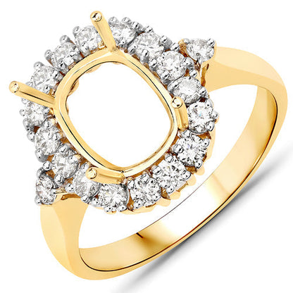 0.54 Carat Genuine White Diamond 14K Yellow Gold Semi Mount Ring - holds 9x7mm Cushion Gemstone Bids.com