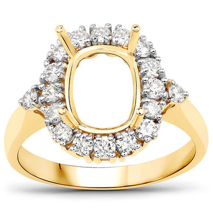 0.54 Carat Genuine White Diamond 14K Yellow Gold Semi Mount Ring - holds 9x7mm Cushion Gemstone Bids.com